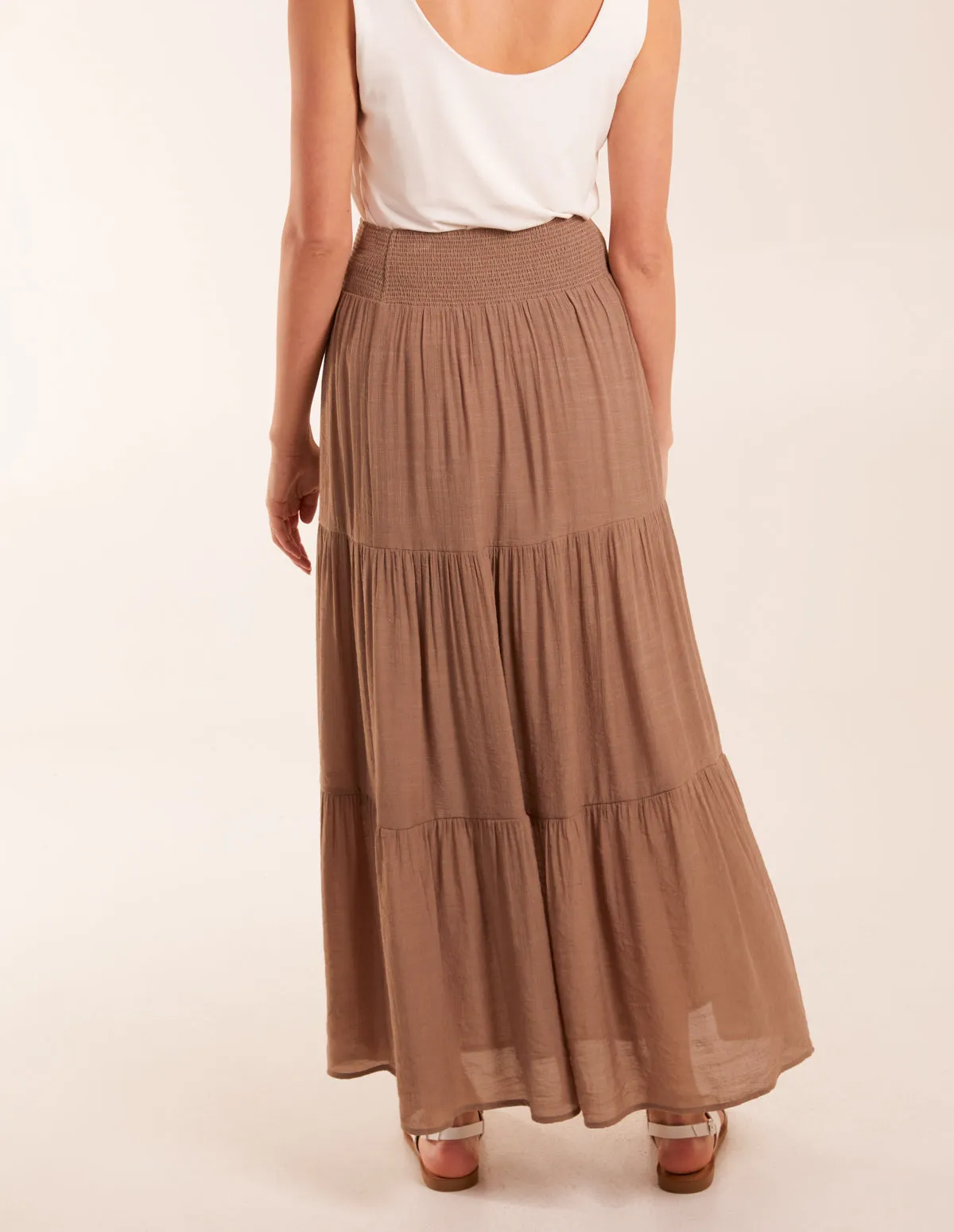 Shirring Waist Tiered Maxi Skirt sold by Blue Vanilla product image thumbnail 5
