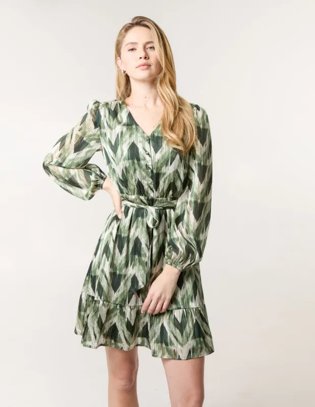 Metallic Zig Zag V Neck Belted Dress sold by Blue Vanilla
