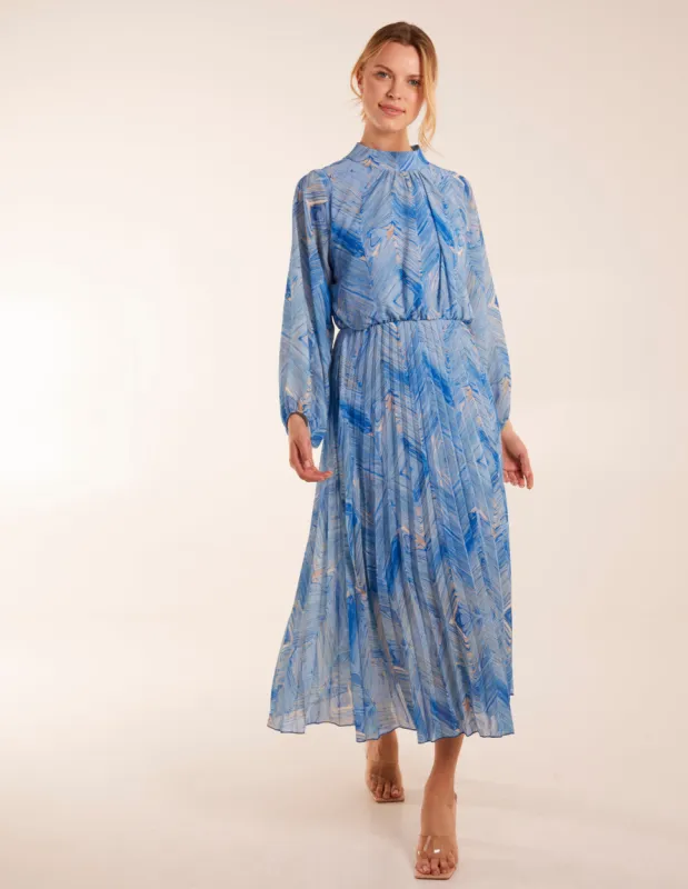 Diamond Aztec High Neck Pleated Midi Dress sold by Blue Vanilla