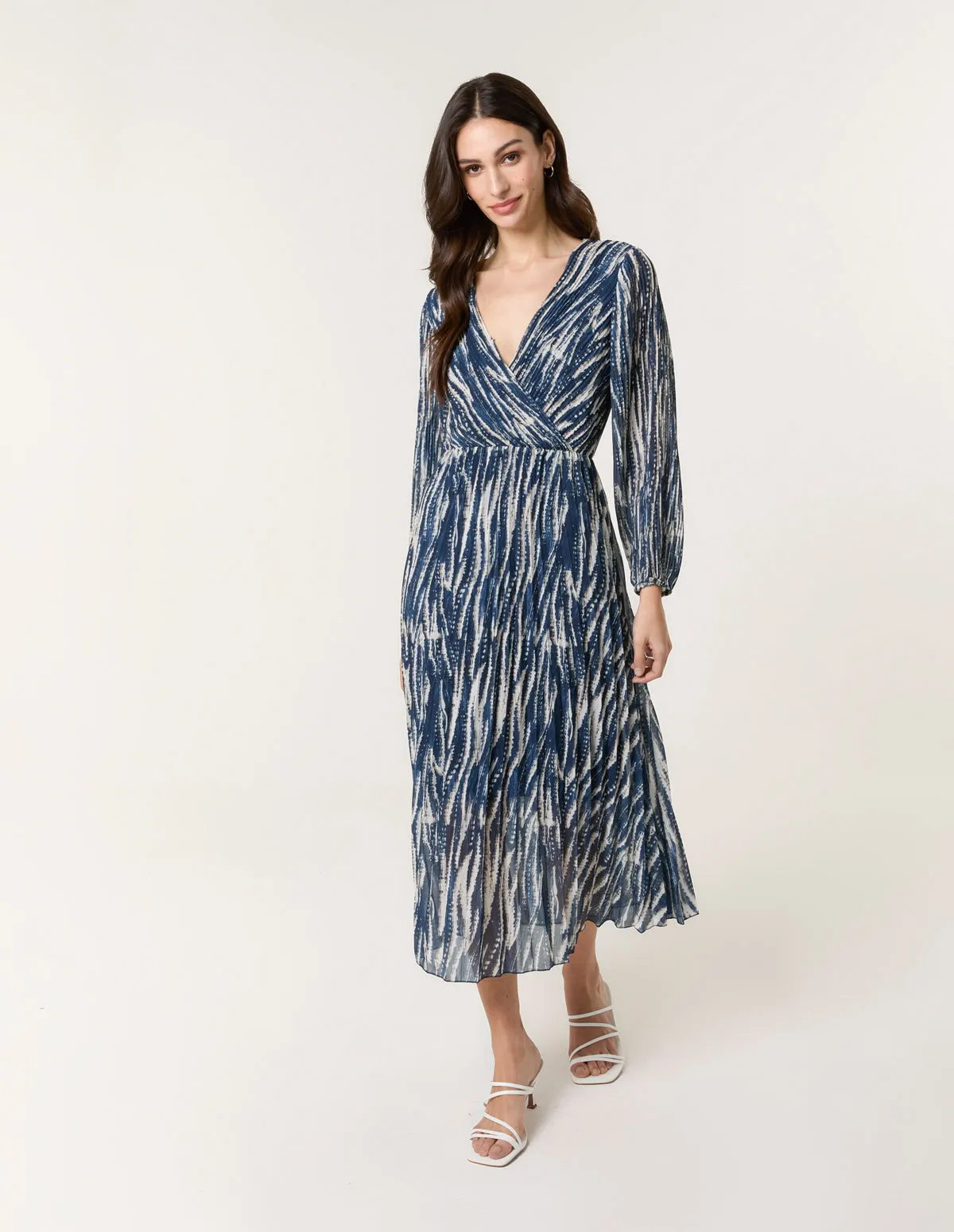 Wave Print Pleated Wrap Front Dress sold by Blue Vanilla