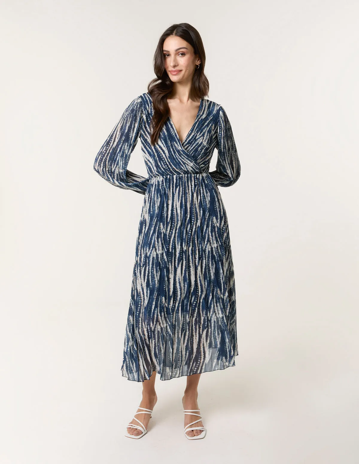Wave Print Pleated Wrap Front Dress sold by Blue Vanilla product image thumbnail 3