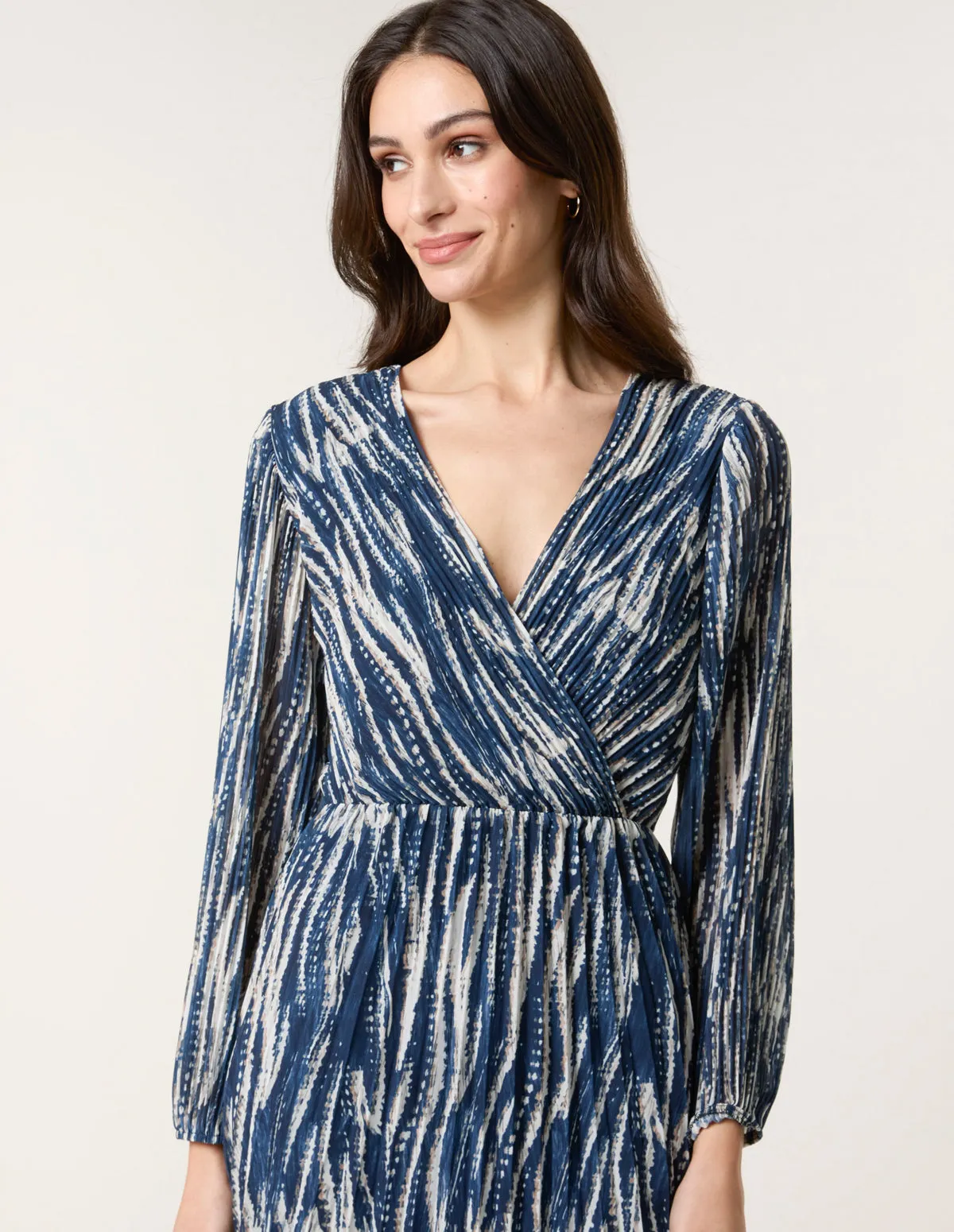 Wave Print Pleated Wrap Front Dress sold by Blue Vanilla product image thumbnail 2