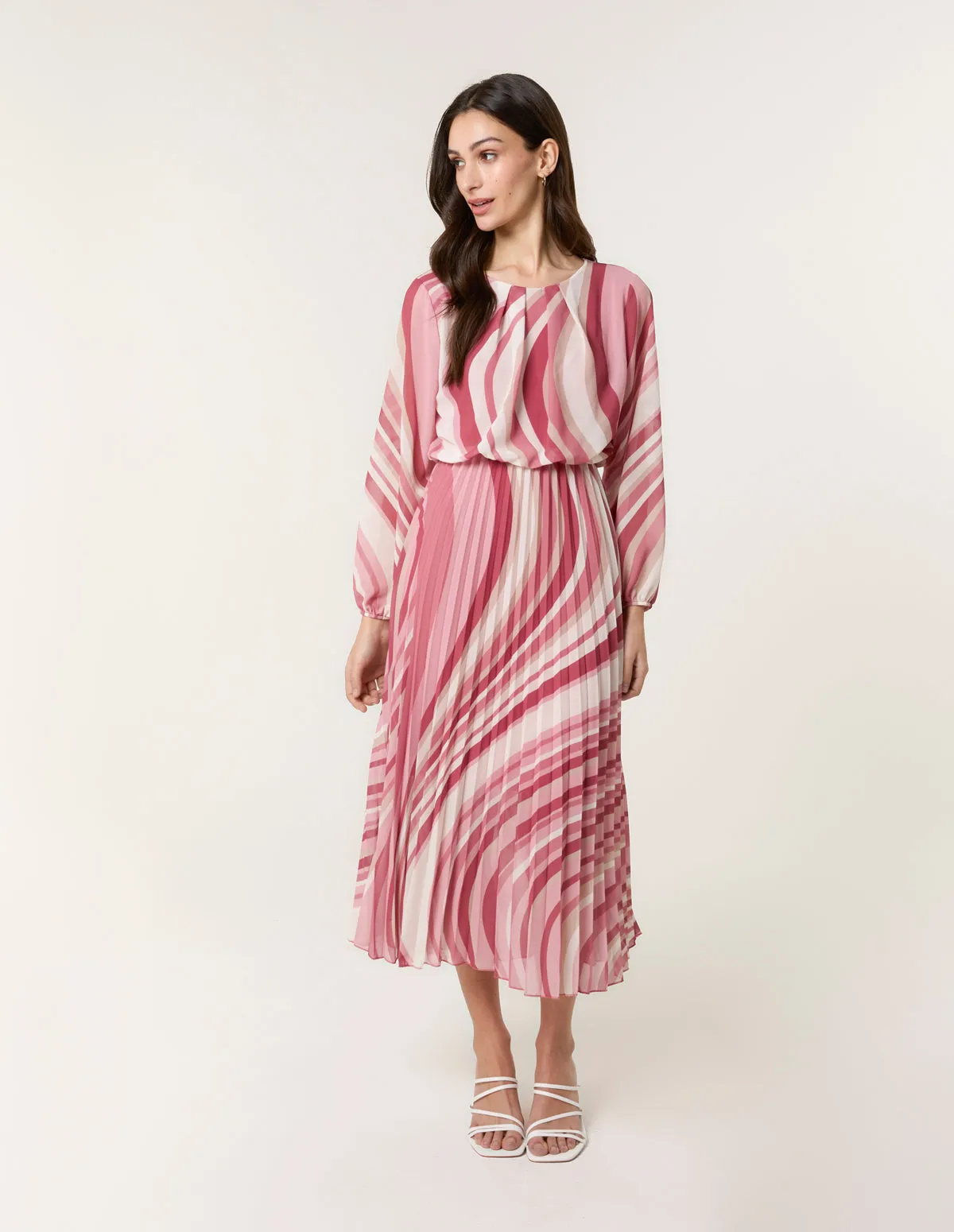 Swirl Print Pleated Round Neck Dress sold by Blue Vanilla