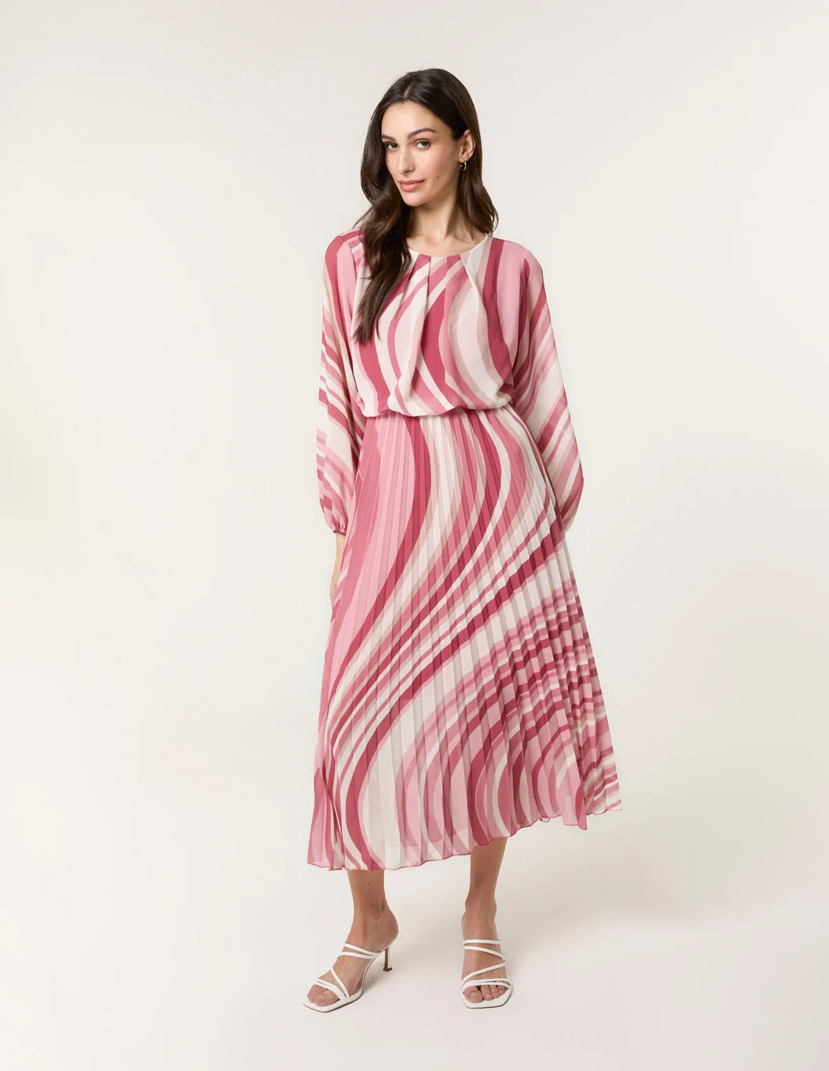 Swirl Print Pleated Round Neck Dress sold by Blue Vanilla product image thumbnail 3