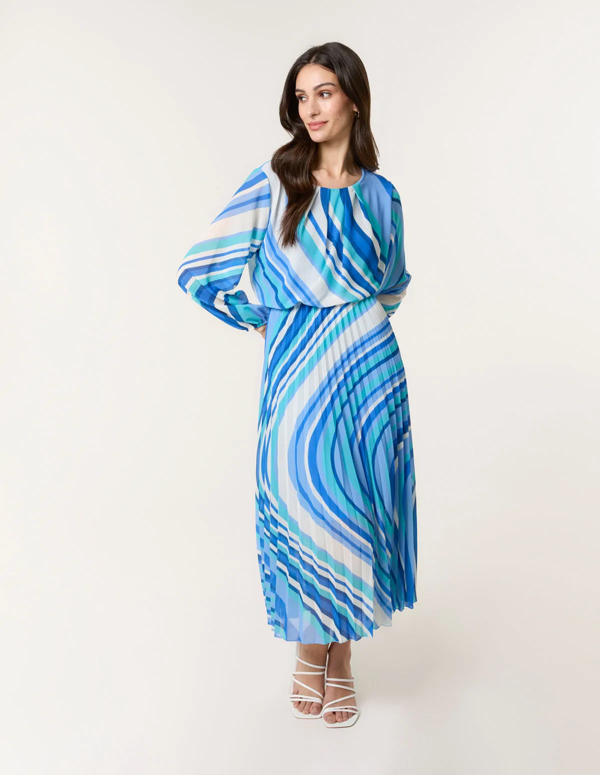 Swirl Print Pleated Round Neck Dress sold by Blue Vanilla