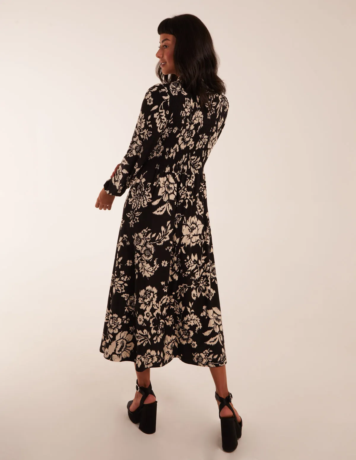 Shirred Bust Long Sleeve Midi Shirt Dress sold by Blue Vanilla product image thumbnail 5