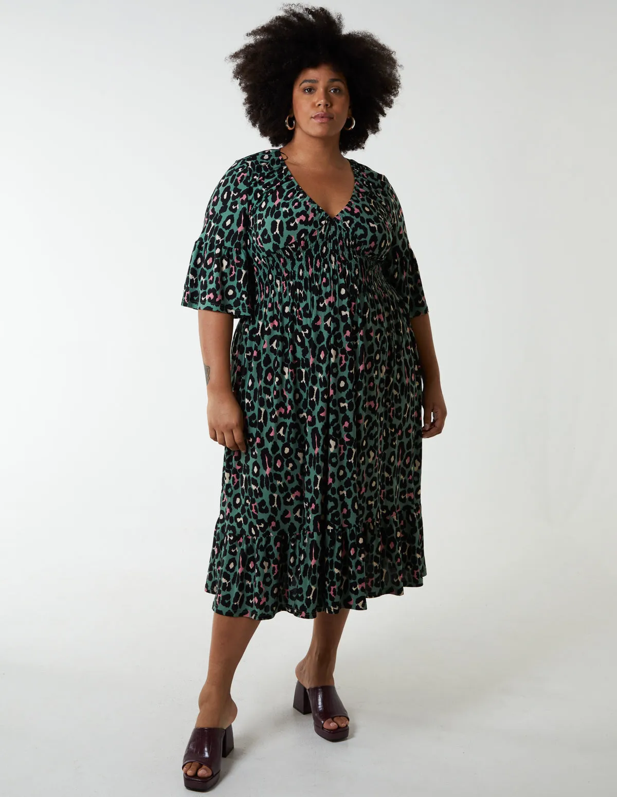 Curve Elasticated Neck Shirred Waist Midi Dress sold by Blue Vanilla product image thumbnail 3