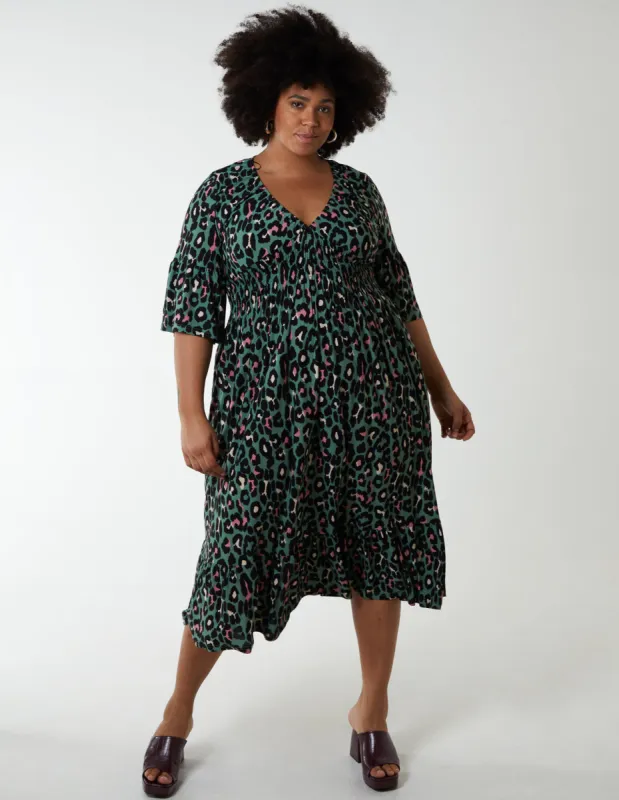 Curve Elasticated Neck Shirred Waist Midi Dress sold by Blue Vanilla