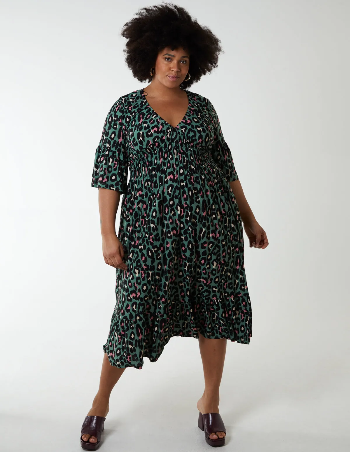 Curve Elasticated Neck Shirred Waist Midi Dress sold by Blue Vanilla