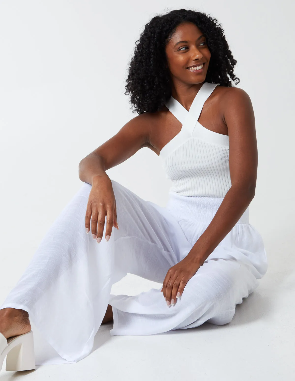 Shirring Waist Wide Leg Trousers sold by Blue Vanilla