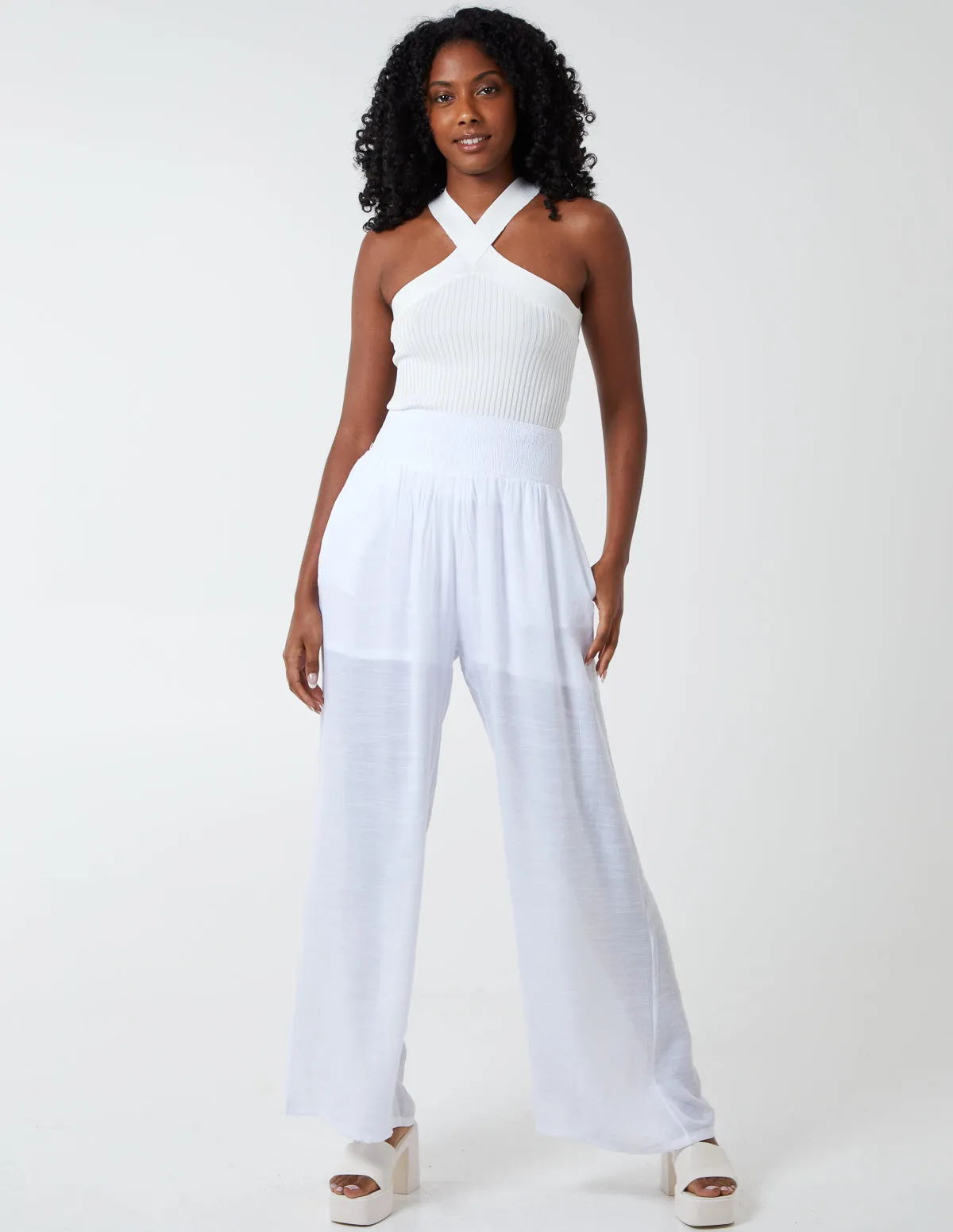 Shirring Waist Wide Leg Trousers sold by Blue Vanilla product image thumbnail 2