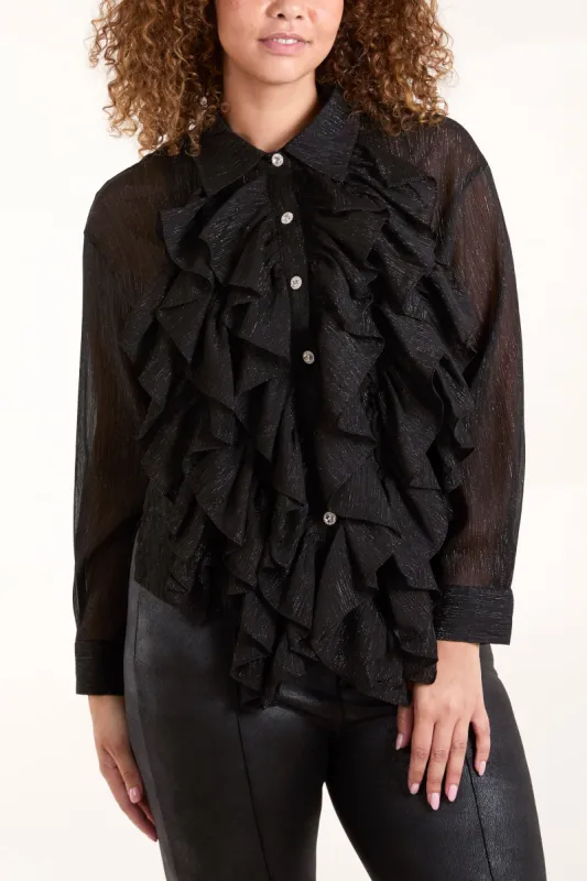 Ruffle Front Diamante Button Blouse sold by Blue Vanilla