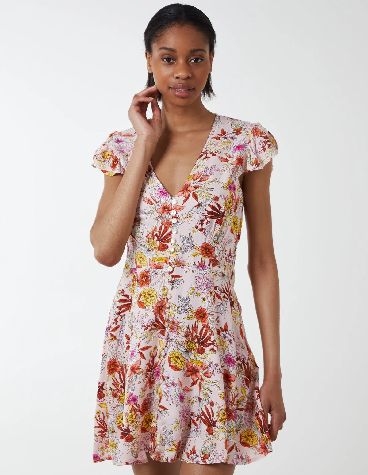 Frill Sleeve Button Front Floral Mini Dress sold by Blue Vanilla product image thumbnail 2