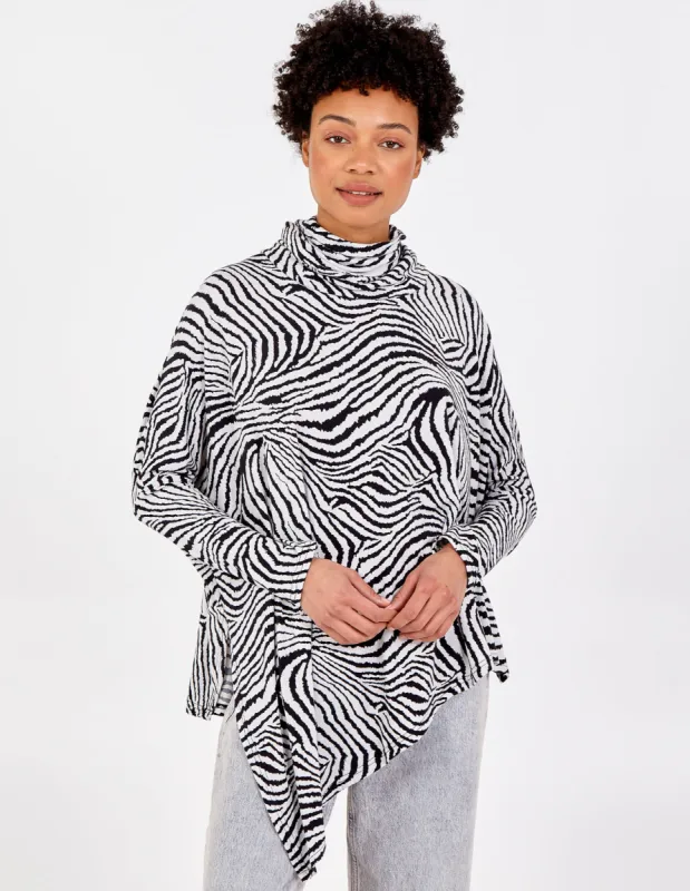 Abstract Zebra Oversized Cowl Neck Top sold by Blue Vanilla