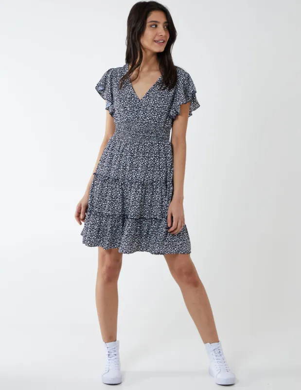 KAITLYN - Shirring Waist Tiered Mini Dress sold by Blue Vanilla