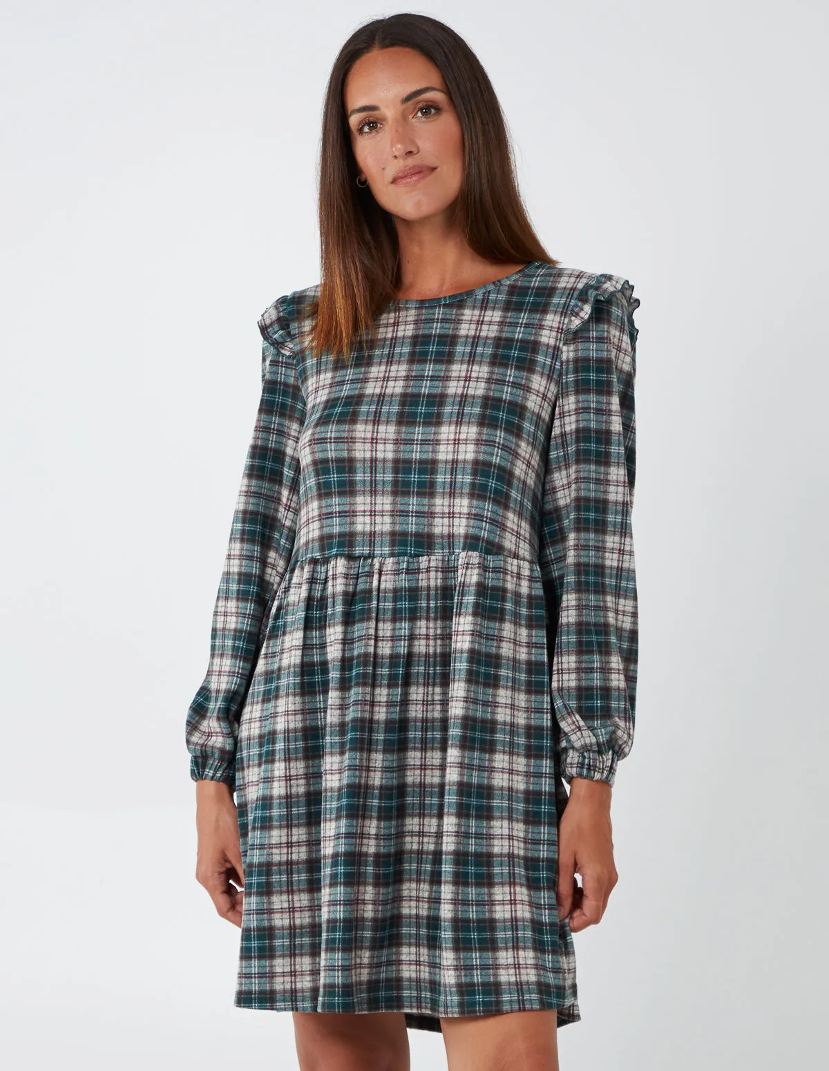 Frill Shoulder Check Smock Dress sold by Blue Vanilla