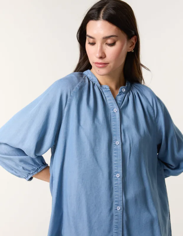Button Front Denim Blouse sold by Blue Vanilla