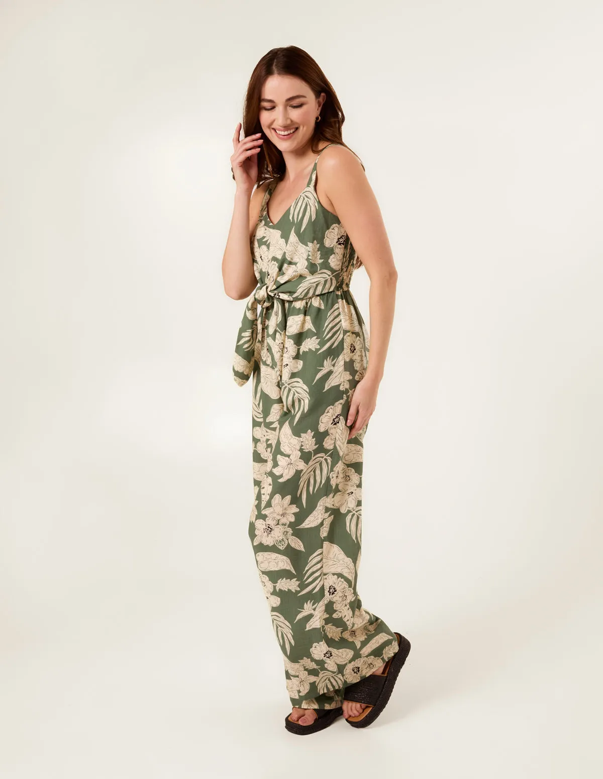 Tropical Print Tie Front Jumpsuit sold by Blue Vanilla product image thumbnail 3