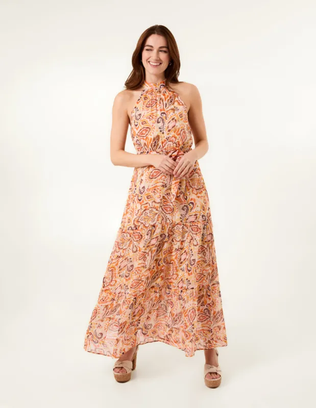 Halter Neck Belted Waist Maxi Dress sold by Blue Vanilla