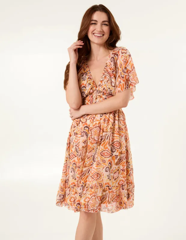 V Neck Shirred Waist Mini Dress sold by Blue Vanilla