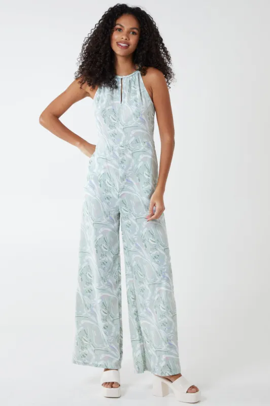 Abstract Print Halter Neck Culotte Jumpsuit made by Blue Vanilla