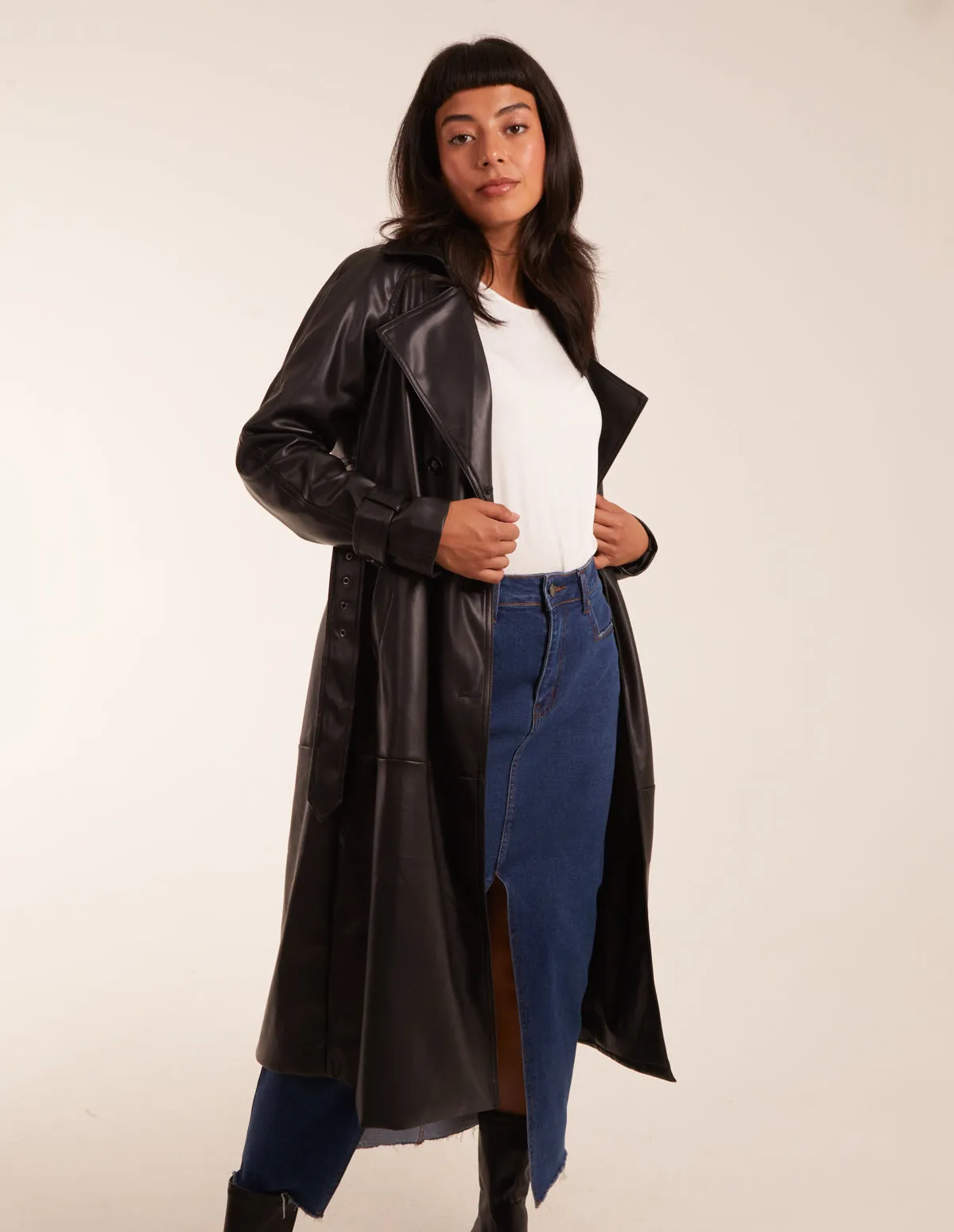 Faux Leather Belted Trench Coat sold by Blue Vanilla product image thumbnail 5
