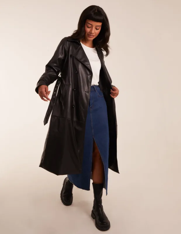 Faux Leather Belted Trench Coat sold by Blue Vanilla