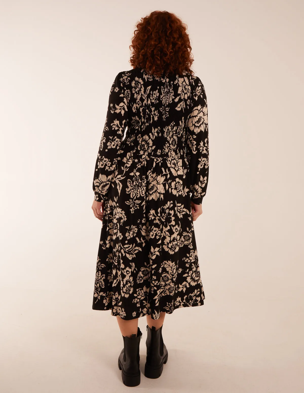 Curve Shirred Bust Long Sleeve Midi Shirred Dress sold by Blue Vanilla product image thumbnail 4