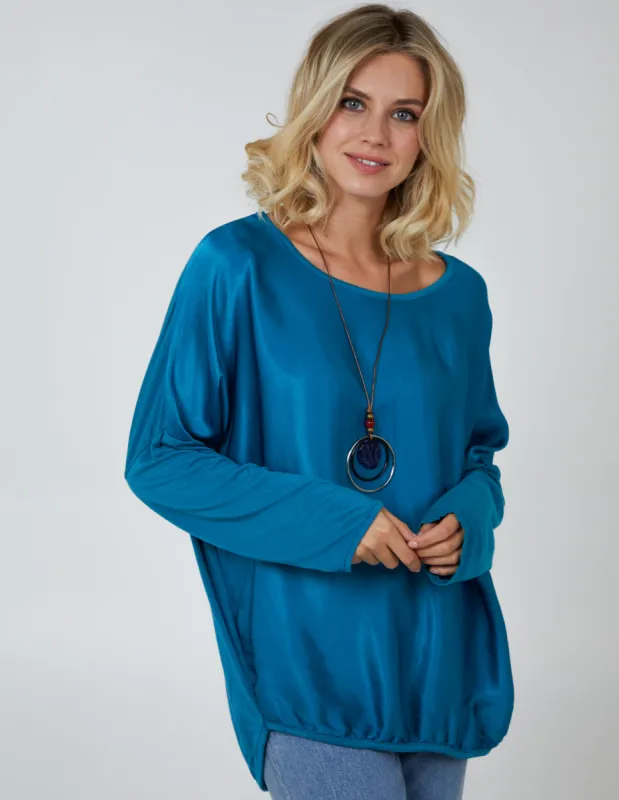 Long Sleeve Satin Feel Necklace Top sold by Blue Vanilla