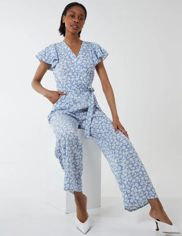 Wrap Front Frill Sleeve Jumpsuit sold by Blue Vanilla