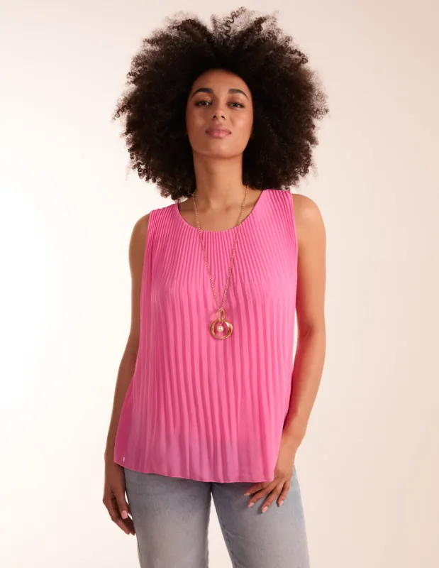Sleeveless Pleated Top With Necklace sold by Blue Vanilla