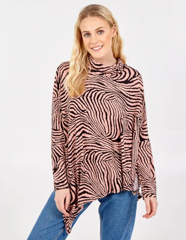 Abstract Zebra Oversized Cowl Neck Top sold by Blue Vanilla