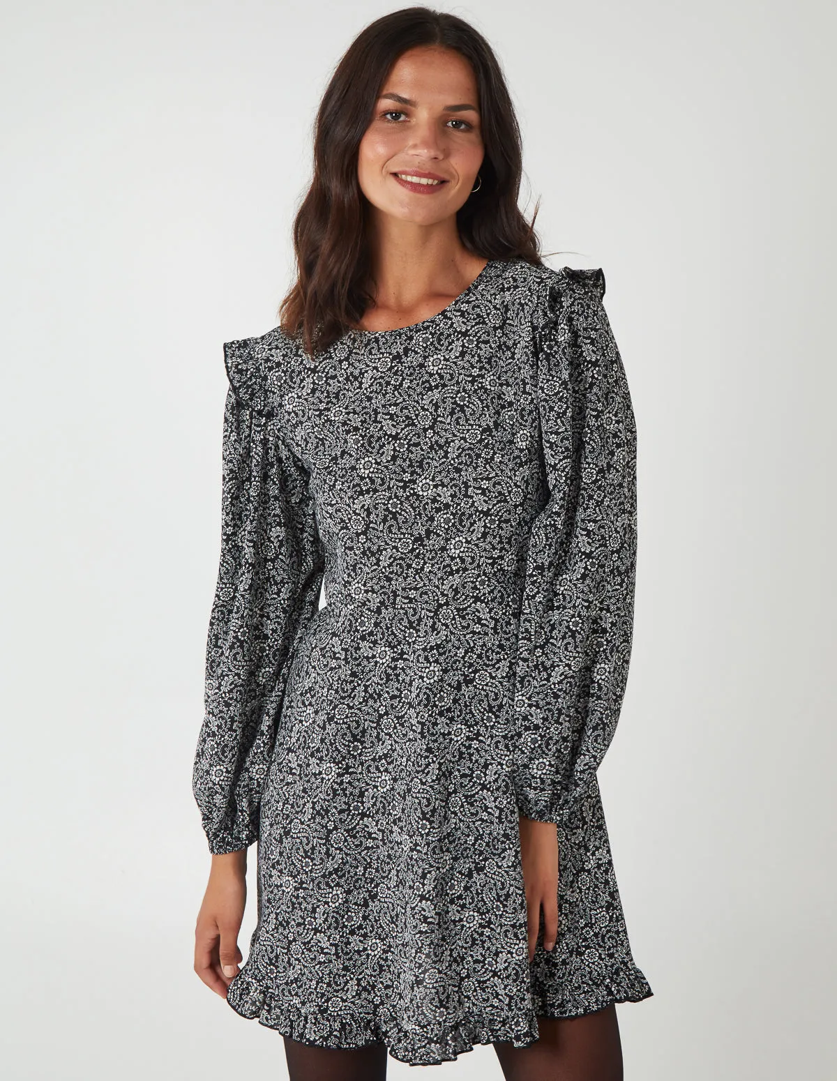 Frill Shoulder Long Sleeve Mini Dress sold by Blue Vanilla product image thumbnail 2