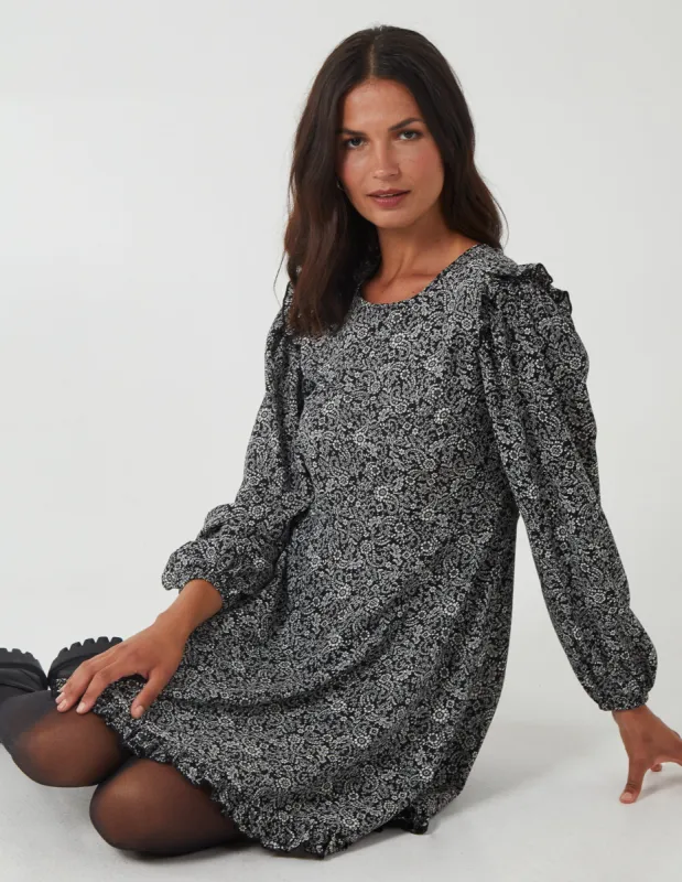 Frill Shoulder Long Sleeve Mini Dress sold by Blue Vanilla