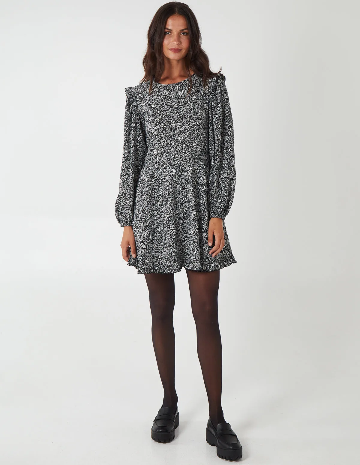 Frill Shoulder Long Sleeve Mini Dress sold by Blue Vanilla product image thumbnail 3