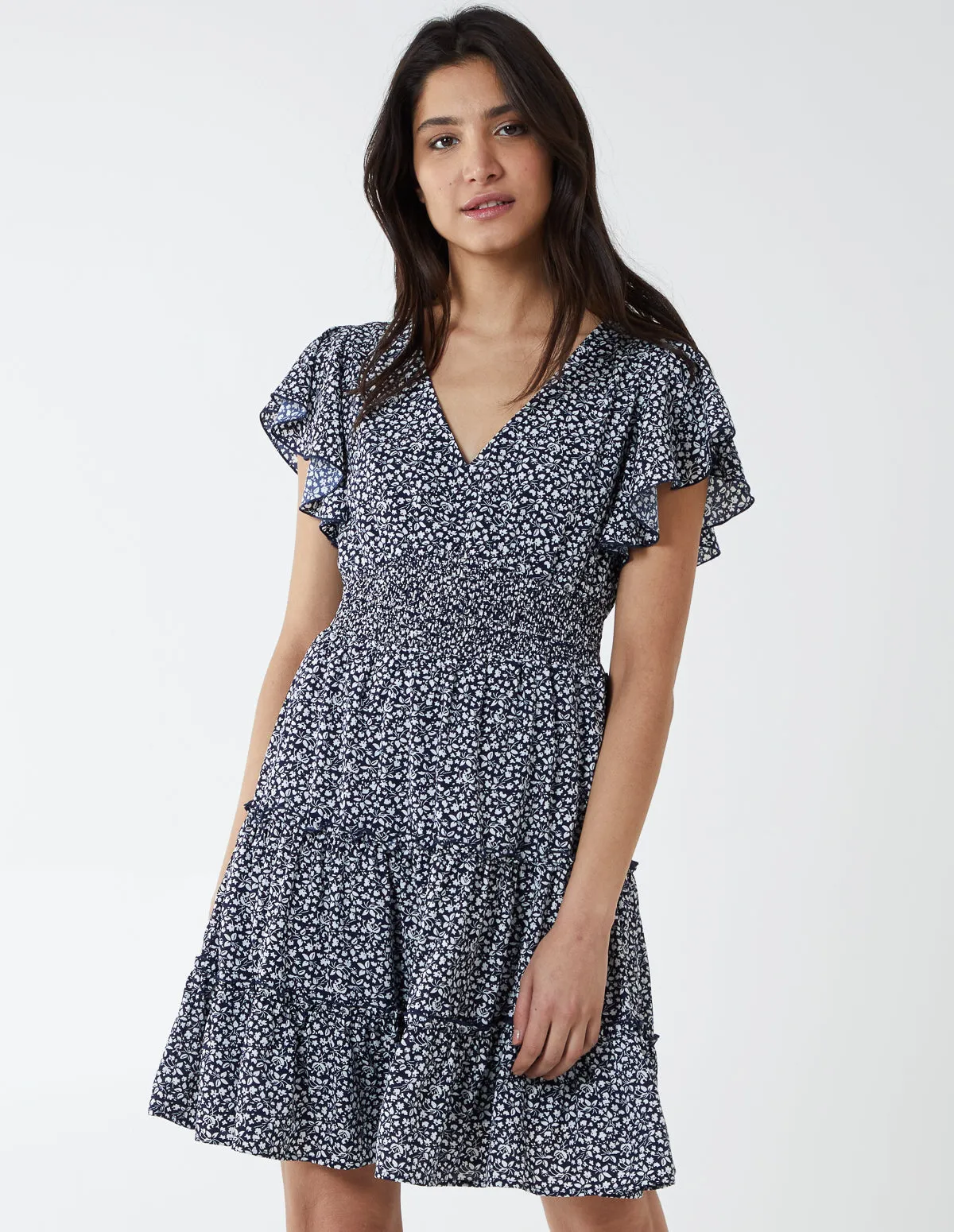 Shirring Waist Tiered Mini Dress sold by Blue Vanilla product image thumbnail 3