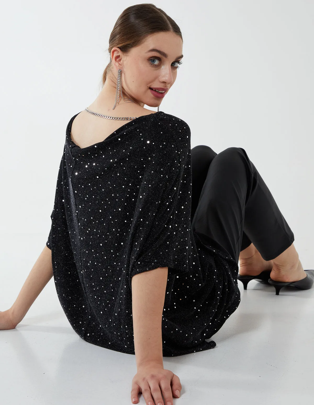 Back Chain Cowl Neck Oversized Top sold by Blue Vanilla