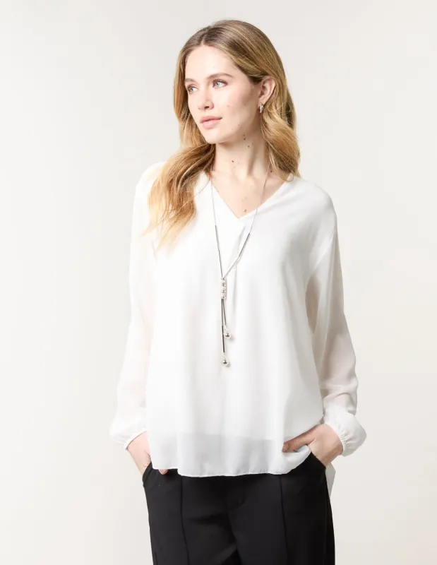 Chiffon V Neck With Necklace sold by Blue Vanilla