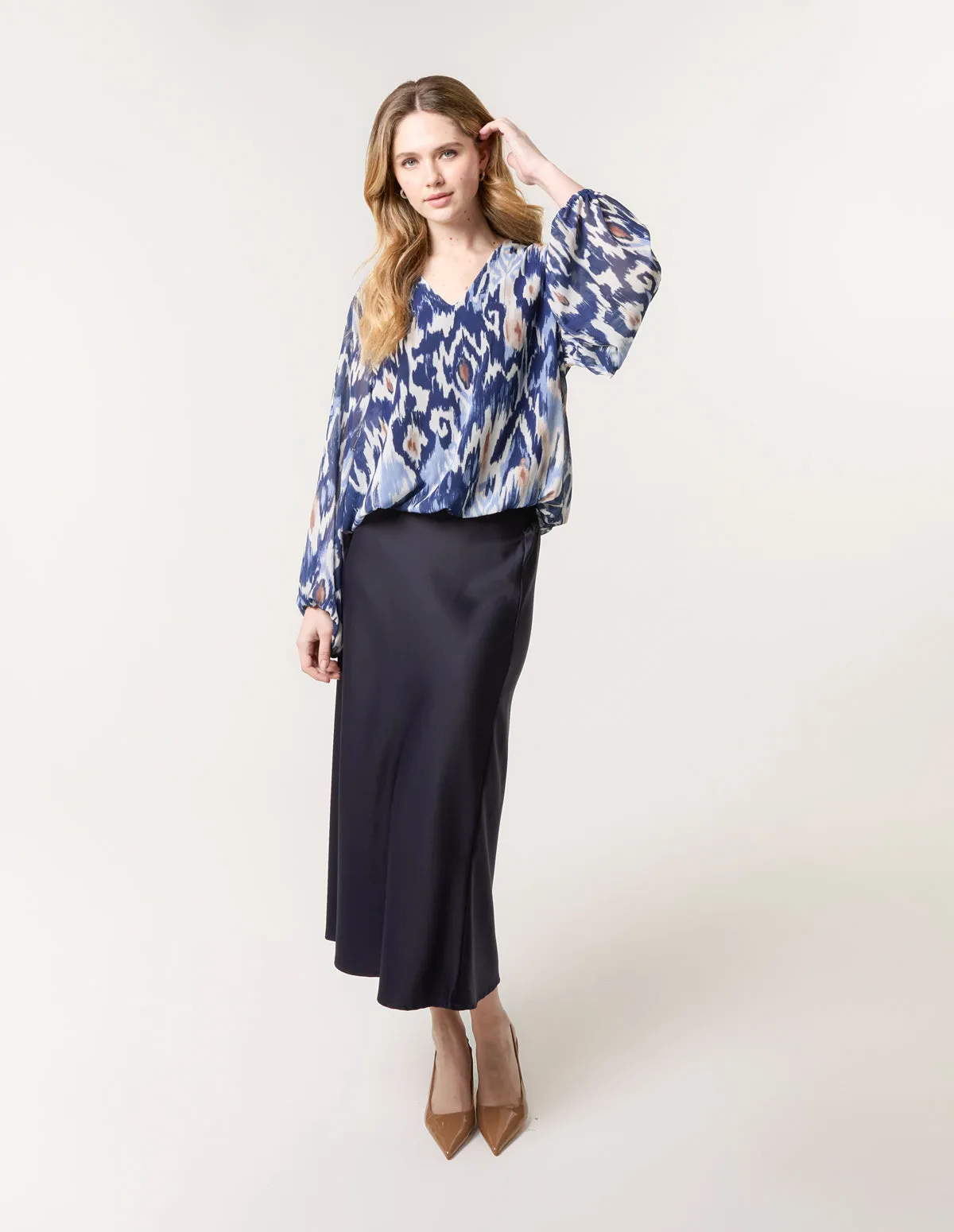 V Neck Water Colour Print Blouse sold by Blue Vanilla product image thumbnail 3