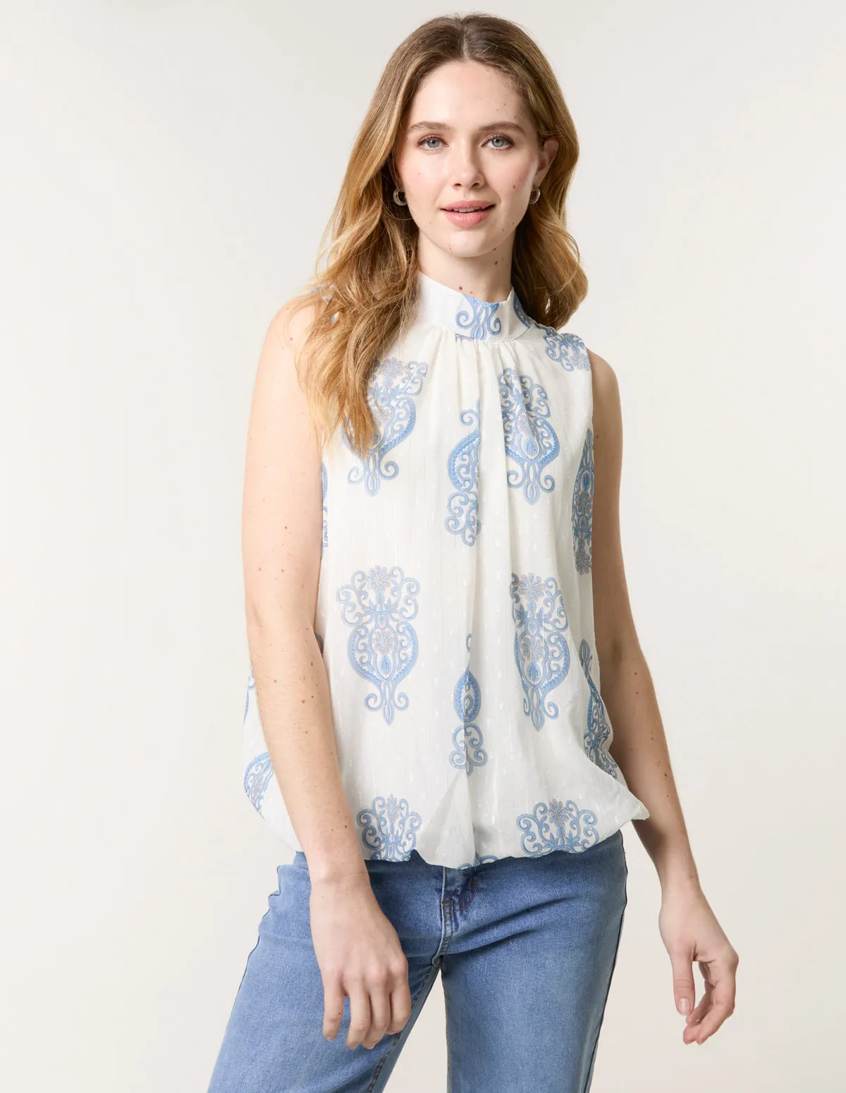 Sleeveless High Neck Puff Ball Top sold by Blue Vanilla product image thumbnail 3