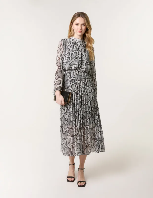 Snakeskin High Neck Pleat Dress sold by Blue Vanilla