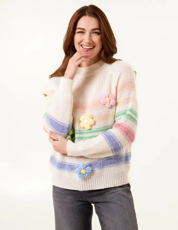 Colourful 3D Flower Jumper With Stripes sold by Blue Vanilla