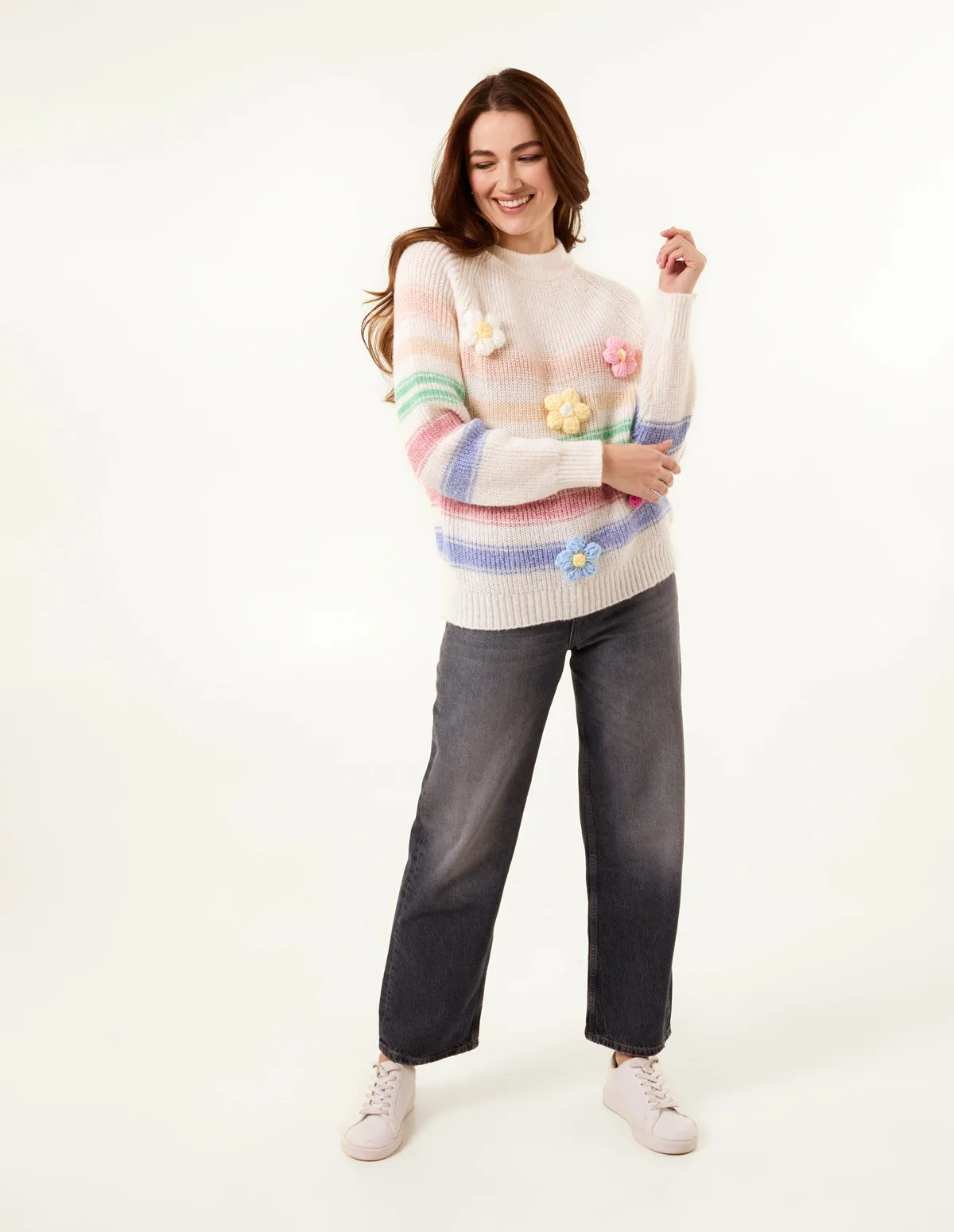 Colourful 3D Flower Jumper With Stripes sold by Blue Vanilla product image thumbnail 3