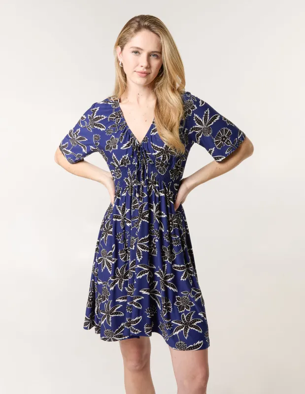 Shirred Waist Beaded V Neck Mini Dress sold by Blue Vanilla