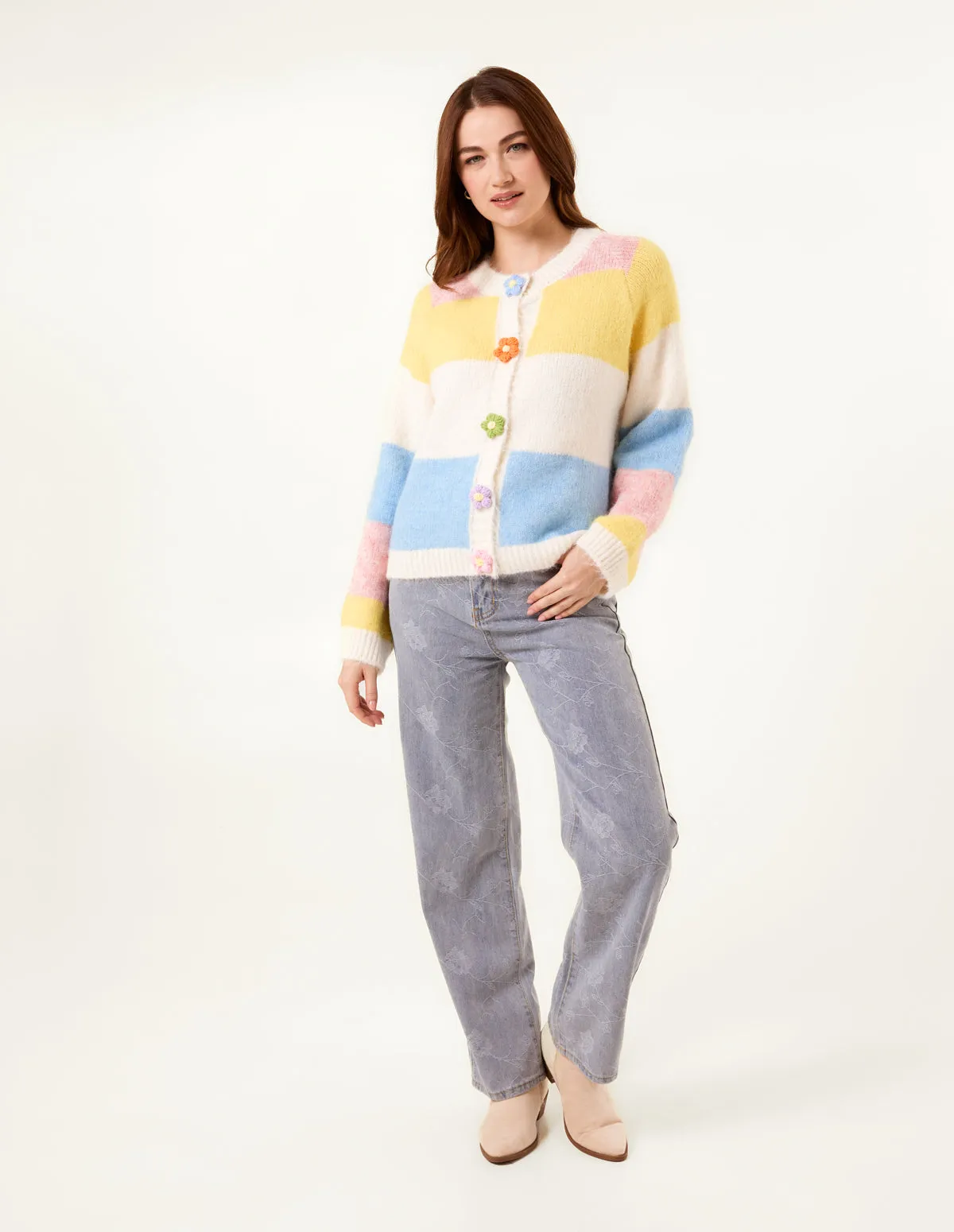 Colourful Striped Cardigan With Flower Buttons sold by Blue Vanilla product image thumbnail 3