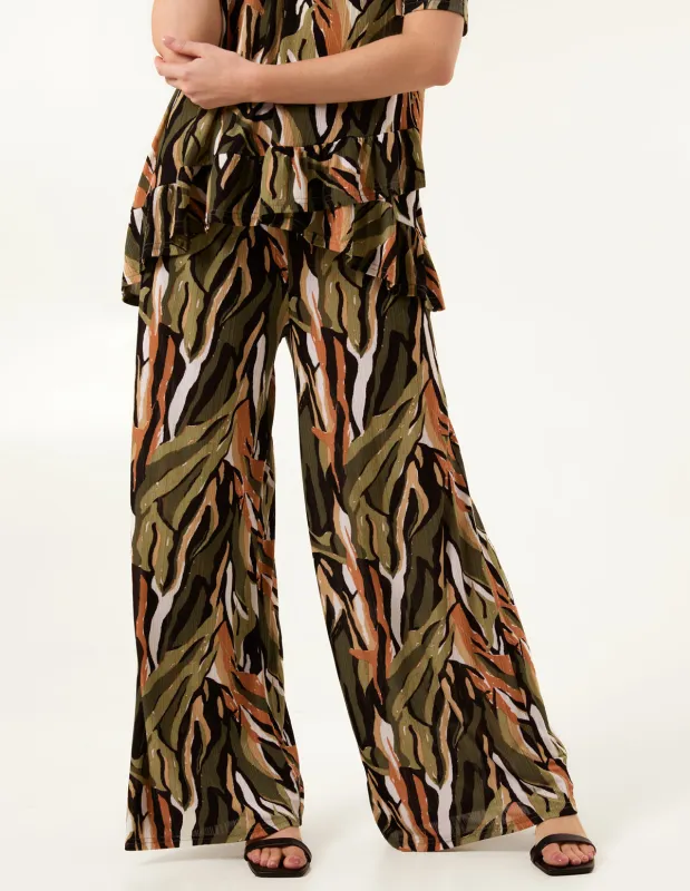 Plisse Tropical Print Wide Leg Trousers sold by Blue Vanilla