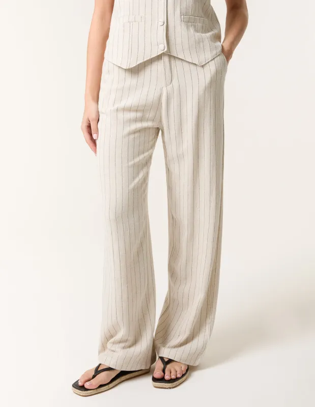 Linen Pinstripe Drawstring Trousers sold by Blue Vanilla