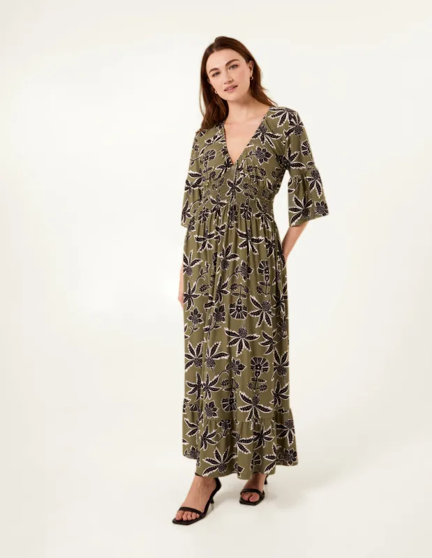 Tropical Print Elasticated Neck Shirred Waist Maxi Dress sold by Blue Vanilla