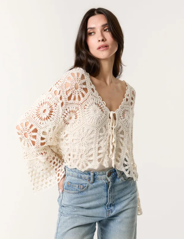 Long Sleeved Crochet Cardigan sold by Blue Vanilla