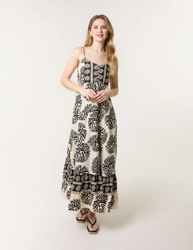 Abstract Strappy Button Front Maxi Dress sold by Blue Vanilla
